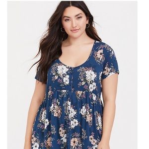 Teal Floral Button Babydoll Top